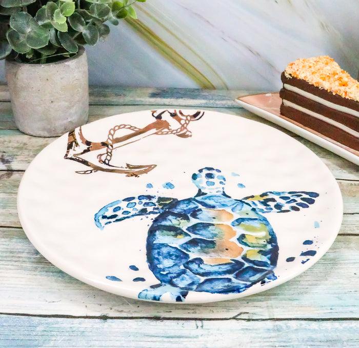 Ebros Gift Ebros Blue & White Sea Turtle Ceramic Dinnerware (Salad Appetizer Plate 2 PCS)
