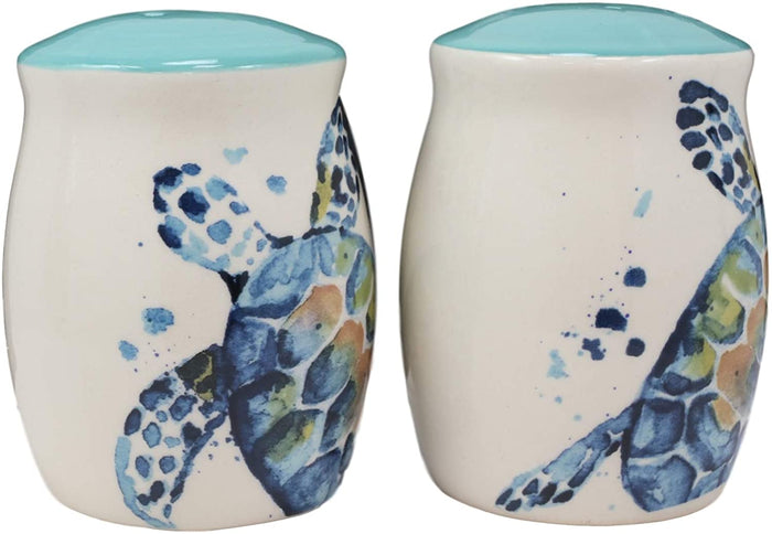 Ebros Gift Ebros Blue & White Sea Turtle Ceramic Dinnerware (Salt & Pepper Shakers Set 1)