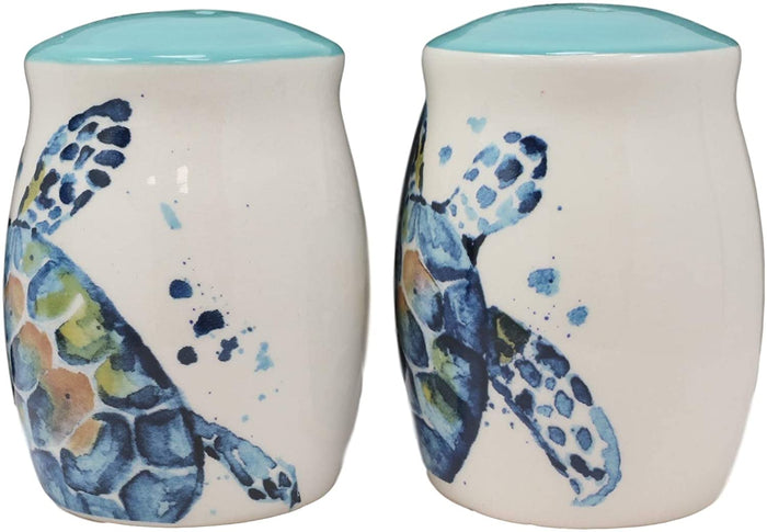 Ebros Gift Ebros Blue & White Sea Turtle Ceramic Dinnerware (Salt & Pepper Shakers Set 1)