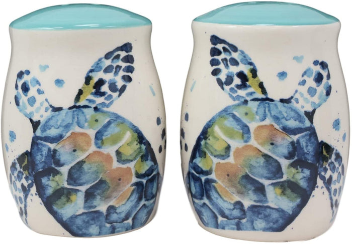 ebros gift Ebros Blue & White Sea Turtle Ceramic Dinnerware (Salt & Pepper Shakers Set 1)