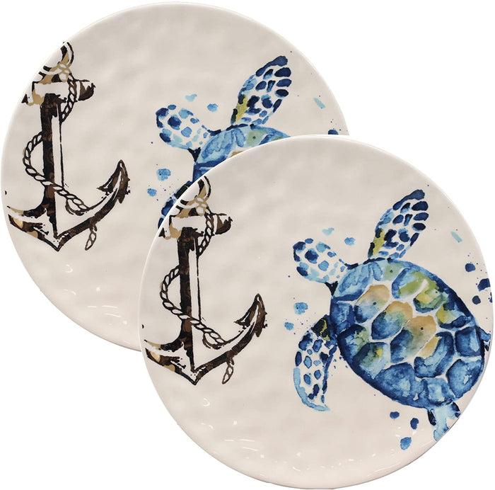 ebros gift Ebros Blue & White Sea Turtle Ceramic Dinnerware (Salad Appetizer Plate 2 PCS)