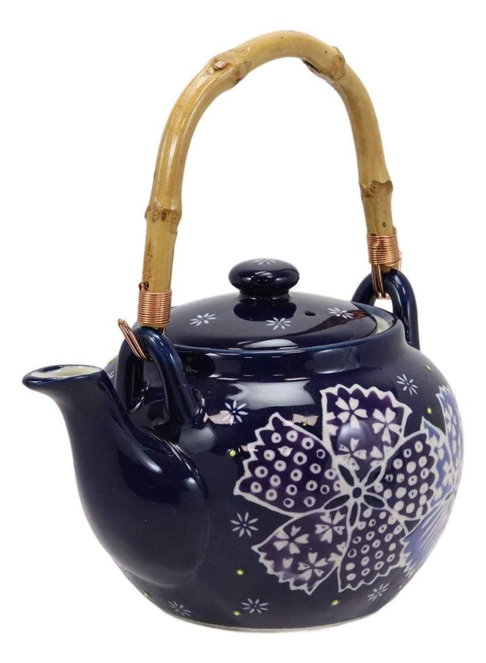Ebros Gift Ebros Blue Winter Frost Colorful Large Floral Blooms 25oz Tea Pot With 4 Cups Set