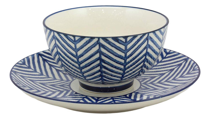 Ebros Gift Ebros Blue Zig Zag Pattern Contemporary Designer Ceramic Dinnerware Bowl Mug Plate Set