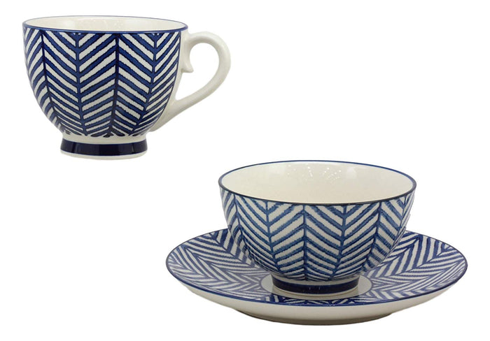 Ebros Gift Ebros Blue Zig Zag Pattern Contemporary Designer Ceramic Dinnerware Bowl Mug Plate Set