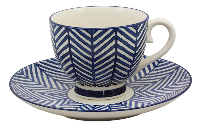 Ebros Gift Ebros Blue Zig Zag Pattern Contemporary Designer Ceramic Dinnerware Bowl Mug Plate Set