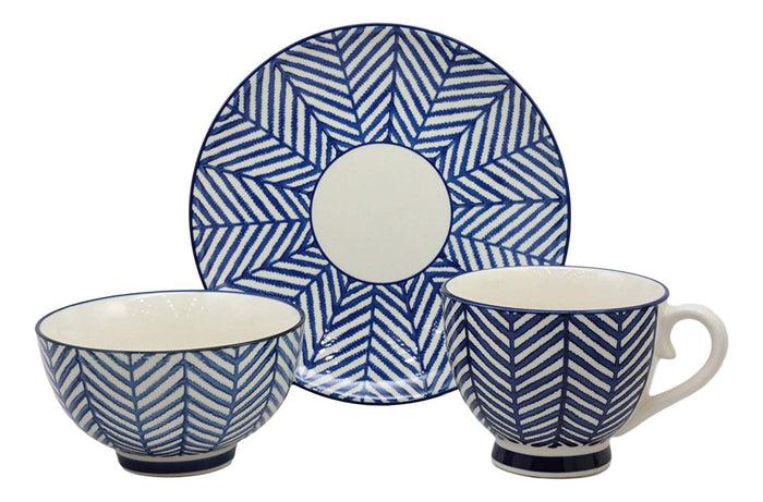 ebros gift Ebros Blue Zig Zag Pattern Contemporary Designer Ceramic Dinnerware Bowl Mug Plate Set