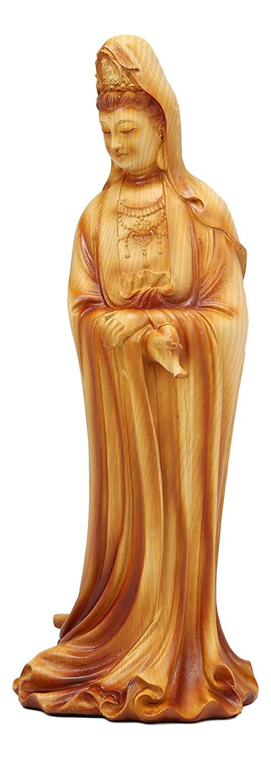 ebros gift Ebros Bodhisattva Kuan Yin Standing with A Jar of Pure Water Statue 11.5" Tall Goddess Guan Yin Compassion of All Buddhas Figurine Guanyin Faux Wood Resin