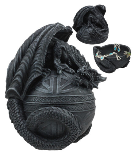Ebros Gift Ebros Bone Collector Celtic Druid Dragon Sitting On Gyrosphere Orb Jewelry Box Statue
