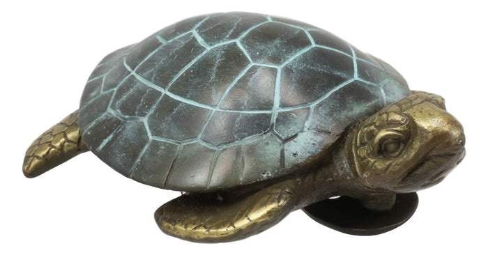 Ebros Gift Ebros Brass Metal Two Tone Verdi Green And Bronze Color Nautical Giant Sea Turtle Tiki Door Knocker 6" High Symbol Of Fortune And Longevity Decorative Coastal Ocean Surf Turtles Sculpture