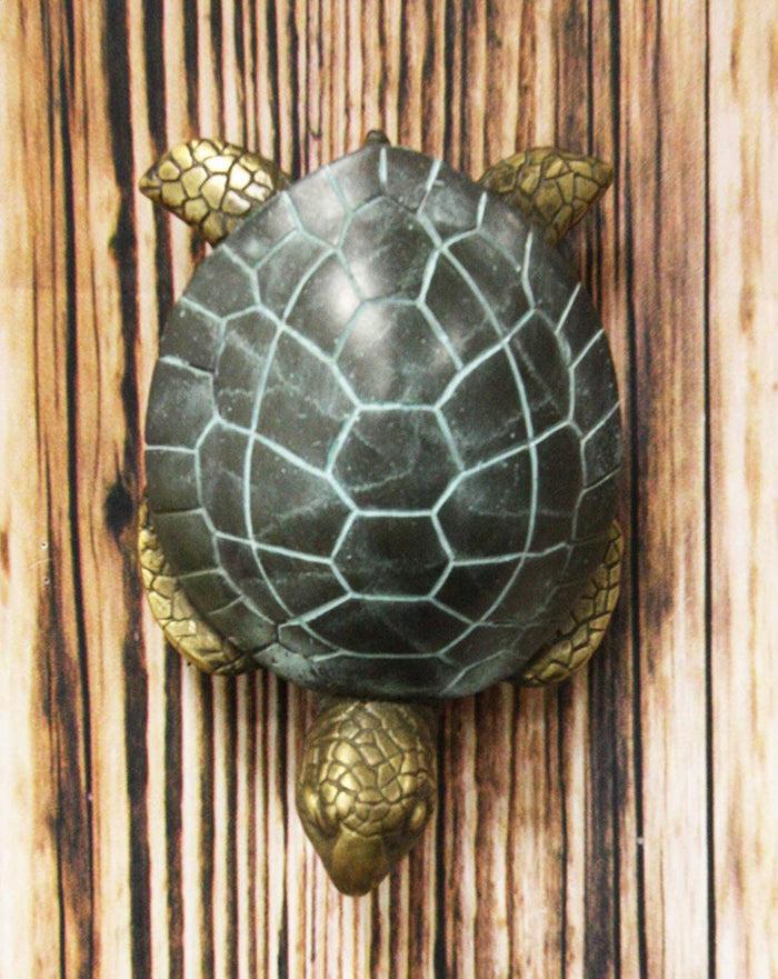 ebros gift Ebros Brass Metal Two Tone Verdi Green and Bronze Color Nautical Giant Sea Turtle Tiki Door Knocker 6" High Symbol of Fortune and Longevity Decorative Coastal Ocean Surf Turtles Sculpture