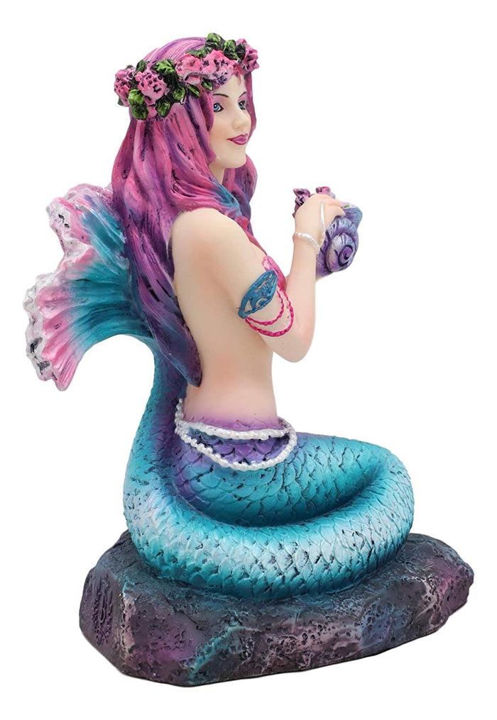Ebros Gift Ebros Brigid Ashwood Mermaid Ocean Spring Flowers Holding Conch Statue 6.25" H