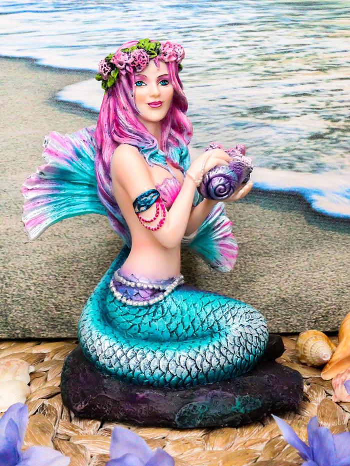 ebros gift Ebros Brigid Ashwood Mermaid Ocean Spring Flowers Holding Conch Statue 6.25" H