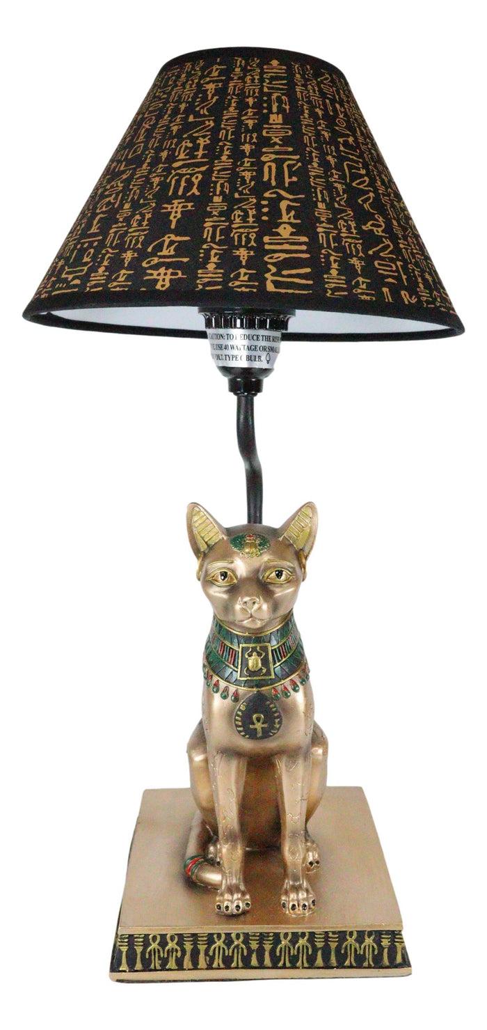 Ebros Gift Ebros Bronze Painted Egyptian Goddess Of Home Bastet Cat Table Lamp Hieroglyphic Shade
