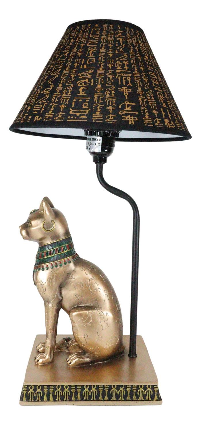 Ebros Gift Ebros Bronze Painted Egyptian Goddess Of Home Bastet Cat Table Lamp Hieroglyphic Shade