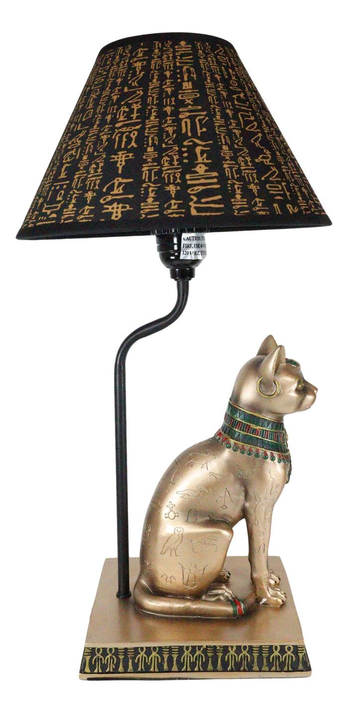 Ebros Gift Ebros Bronze Painted Egyptian Goddess Of Home Bastet Cat Table Lamp Hieroglyphic Shade