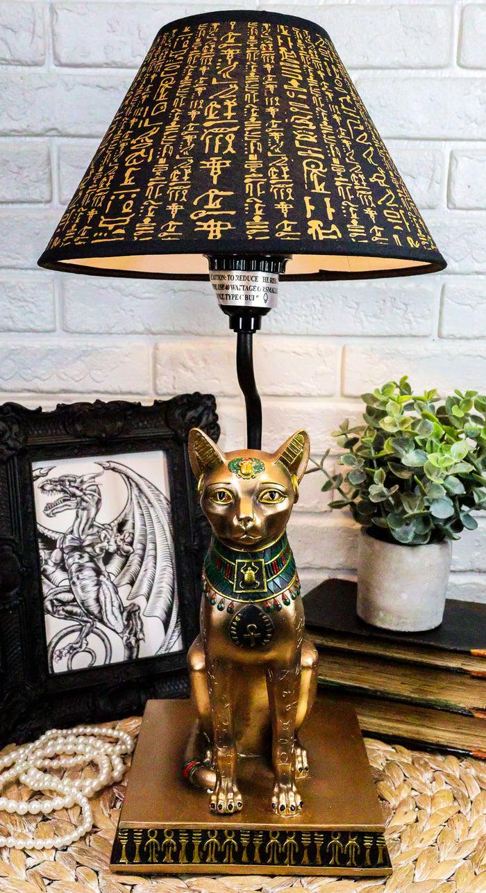 ebros gift Ebros Bronze Painted Egyptian Goddess Of Home Bastet Cat Table Lamp Hieroglyphic Shade