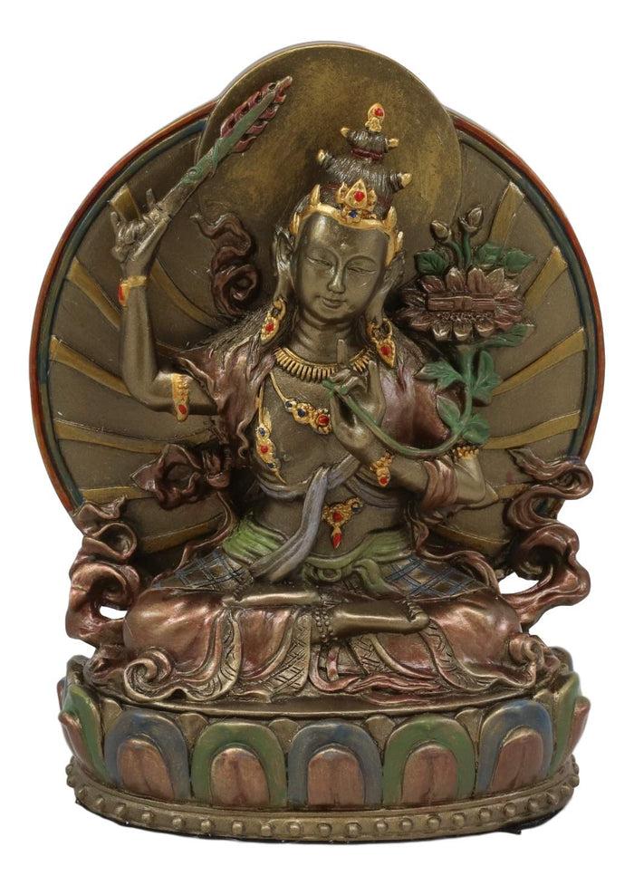 Ebros Gift Ebros Bronze Patina Buddha Bodhisattva Manjushri Sitting On Lotus Throne Statue 6.25" Tall