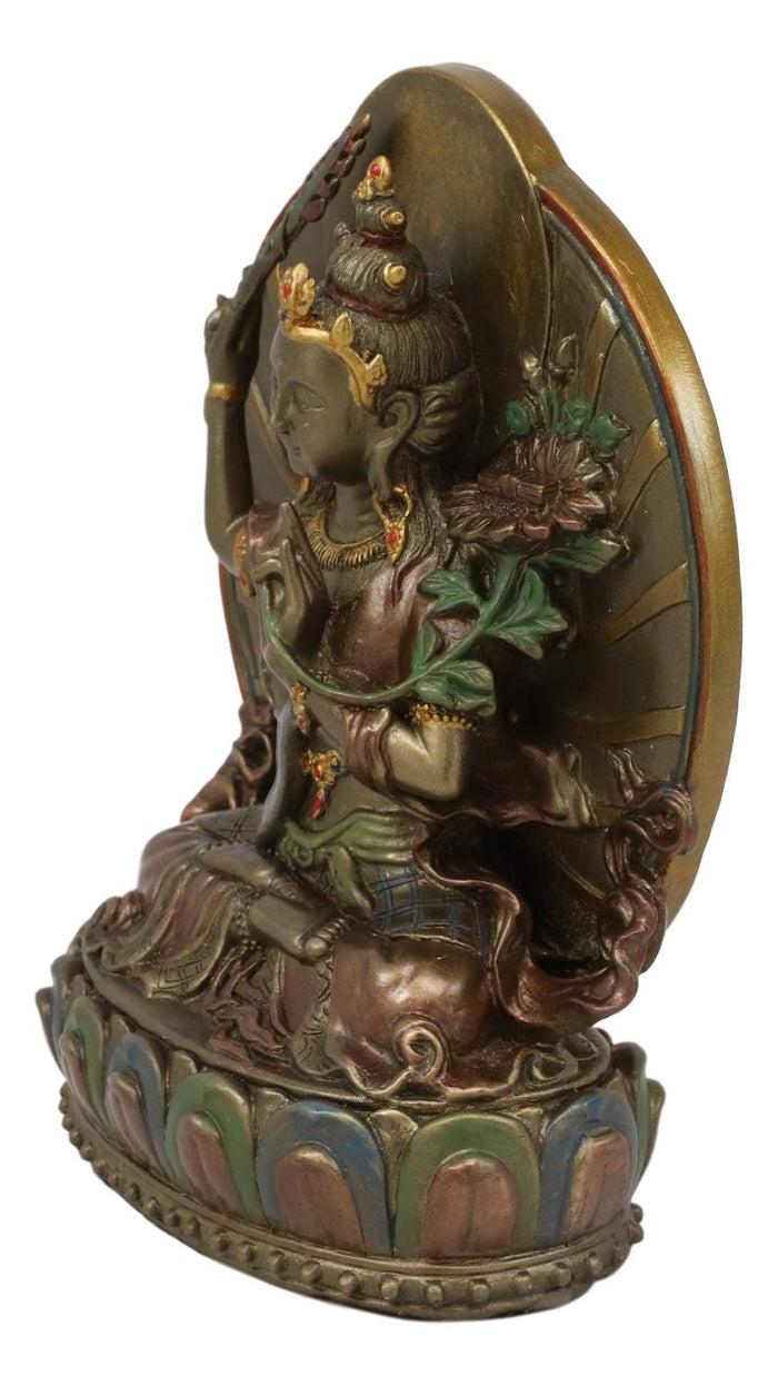 Ebros Gift Ebros Bronze Patina Buddha Bodhisattva Manjushri Sitting On Lotus Throne Statue 6.25" Tall