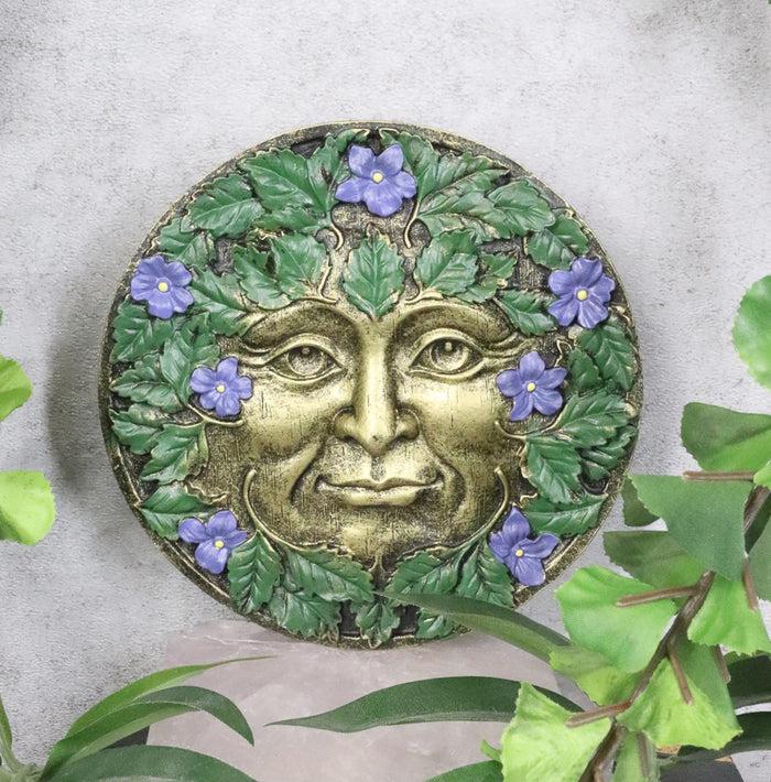 ebros gift Ebros Bronzed Blooming Foliage Spring Celtic Greenman Wall Decor Periwinkle Flowers