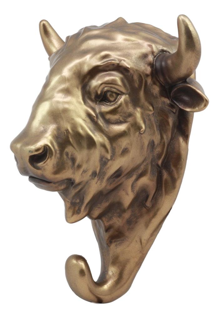 Ebros Gift Ebros Bronzed Charging Bull Bust Wall Hook Hanger Animal Safari Trophy Taxidermy Decor