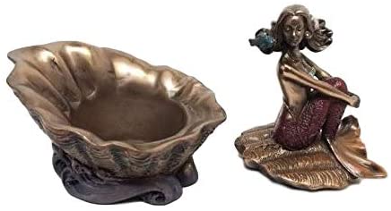 Ebros Gift Ebros Bronzed Resin Mermaid On Giant Sea Clam Shell Small Decorative Trinket Box