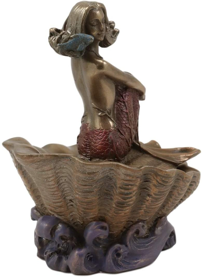 Ebros Gift Ebros Bronzed Resin Mermaid On Giant Sea Clam Shell Small Decorative Trinket Box