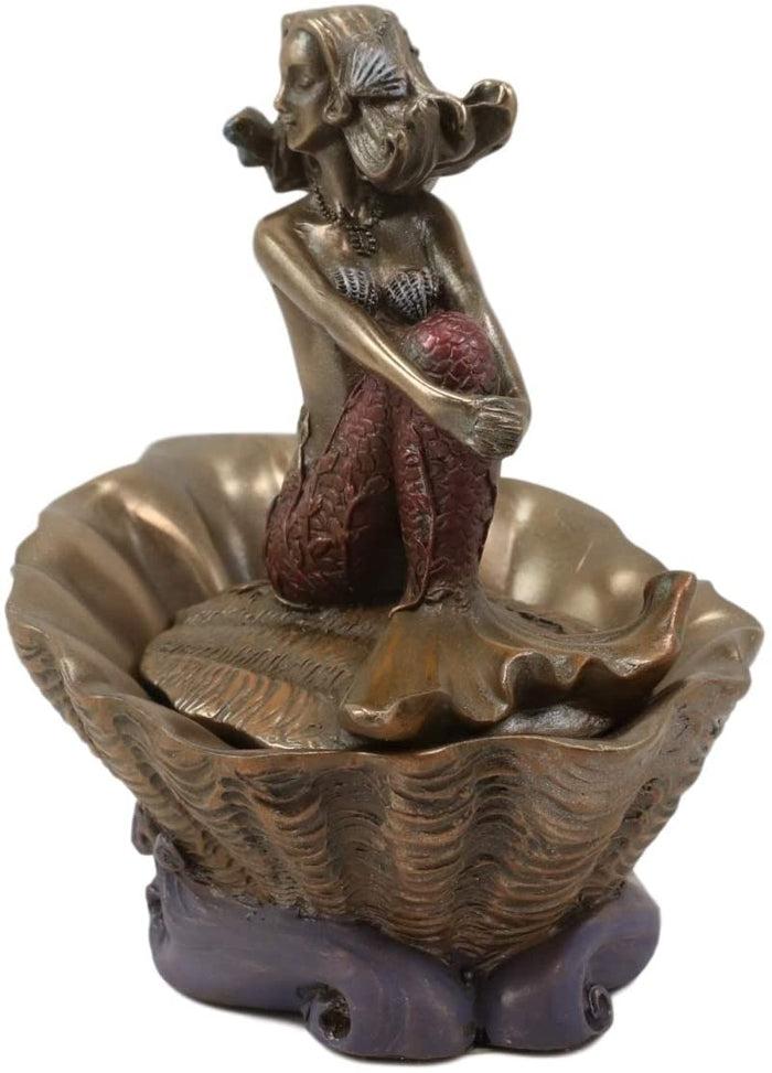 Ebros Gift Ebros Bronzed Resin Mermaid On Giant Sea Clam Shell Small Decorative Trinket Box