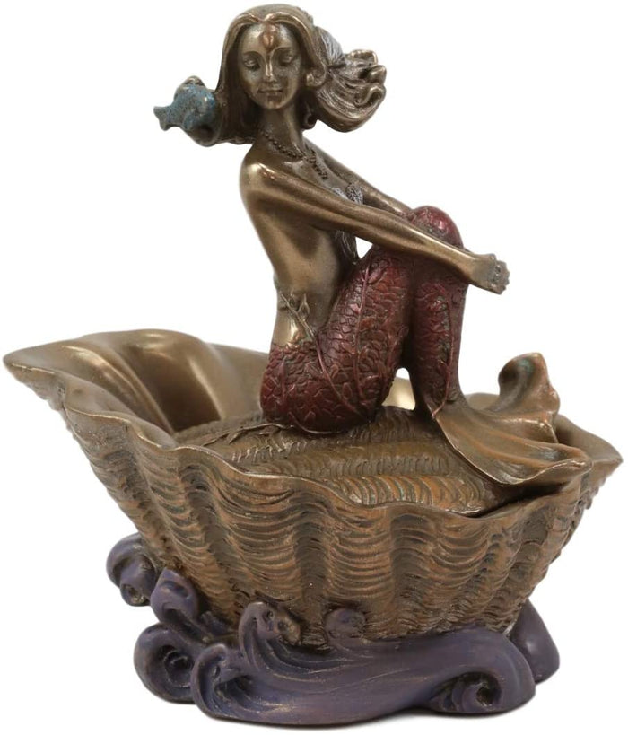 ebros gift Ebros Bronzed Resin Mermaid On Giant Sea Clam Shell Small Decorative Trinket Box