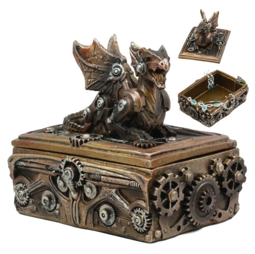 Ebros Gift Ebros Bronzed Steampunk Cyborg Dragon Jewelry Box Figurine 9.5"L Robotic Serpentine