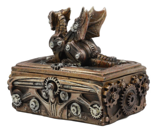 Ebros Gift Ebros Bronzed Steampunk Cyborg Dragon Jewelry Box Figurine 9.5"L Robotic Serpentine