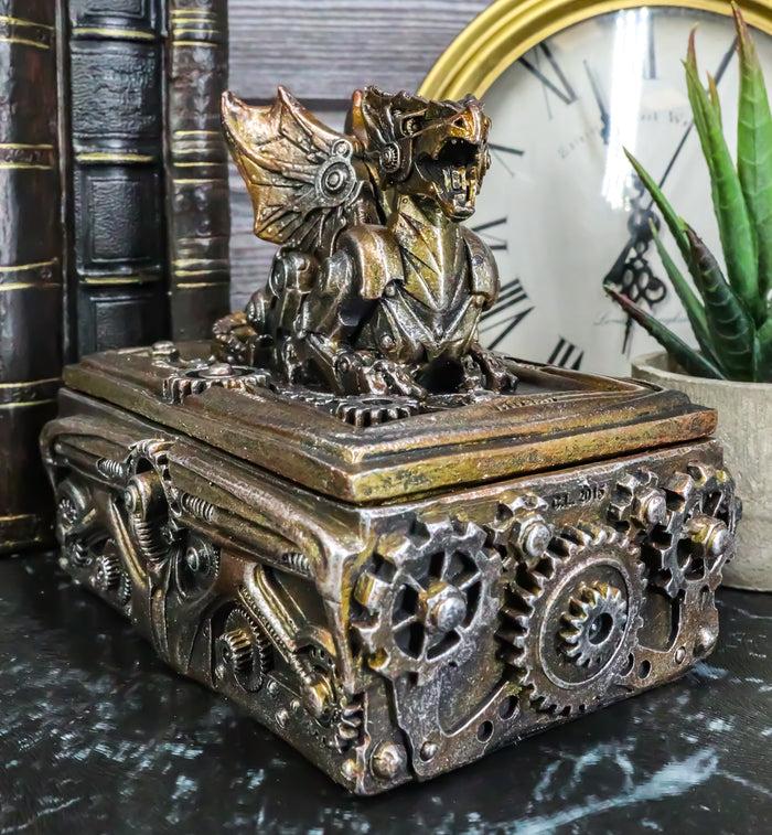 ebros gift Ebros Bronzed Steampunk Cyborg Dragon Jewelry Box Figurine 9.5"L Robotic Serpentine