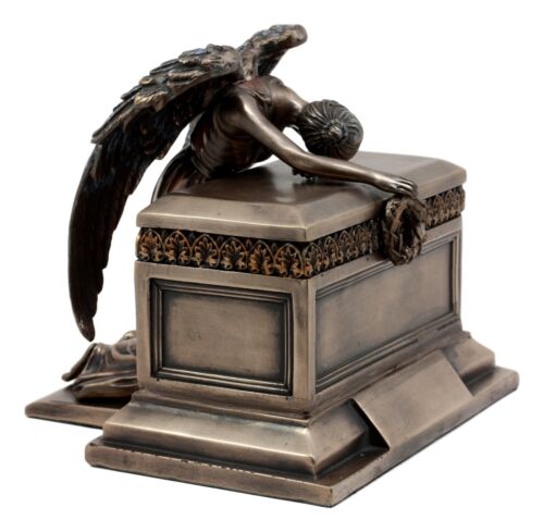 Ebros Gift Ebros Bronzed Weeping Angel Holding Wreath Jewelry Box Small Urn Figurine 6"Long