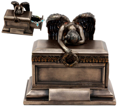 Ebros Gift Ebros Bronzed Weeping Angel Holding Wreath Jewelry Box Small Urn Figurine 6"Long