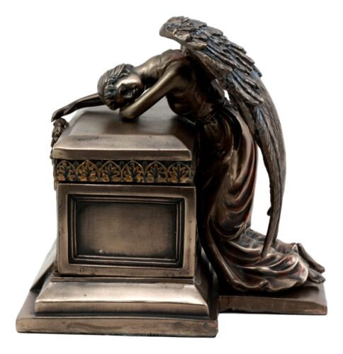 Ebros Gift Ebros Bronzed Weeping Angel Holding Wreath Jewelry Box Small Urn Figurine 6"Long