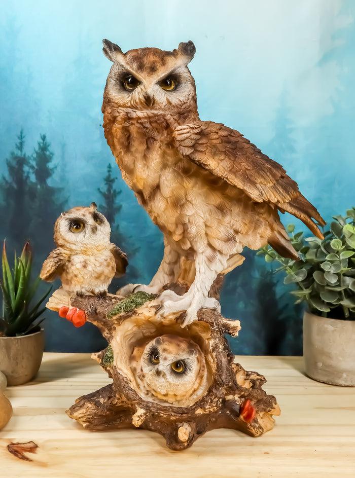 ebros gift Ebros Brown Owl Perching On Tree Branch With Baby Owlets Statue 12"Tall