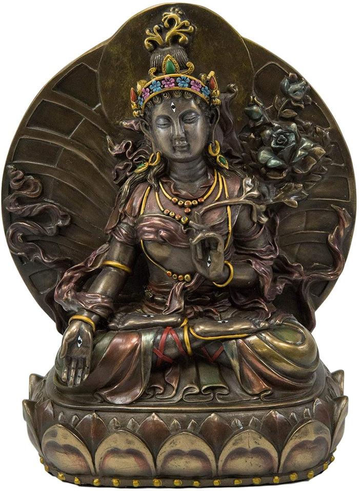 Ebros Gift Ebros Buddhism Arya White Tara Saraswati On Lotus Throne Painted Statue 10.25" H