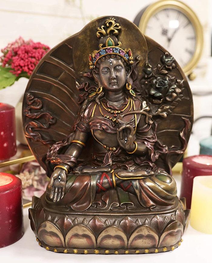ebros gift Ebros Buddhism Arya White Tara Saraswati On Lotus Throne Painted Statue 10.25" H