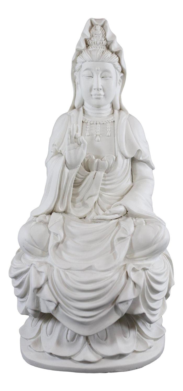 Ebros Gift Ebros Buddhism Eastern Enlightenment Water And Moon Goddess Kuan Yin Meditating On Lotus Throne Statue Buddha Themed Religious Decorative Altar Figurine 7" Tall Sculpture Decor Feng Shui Zen Buddhist