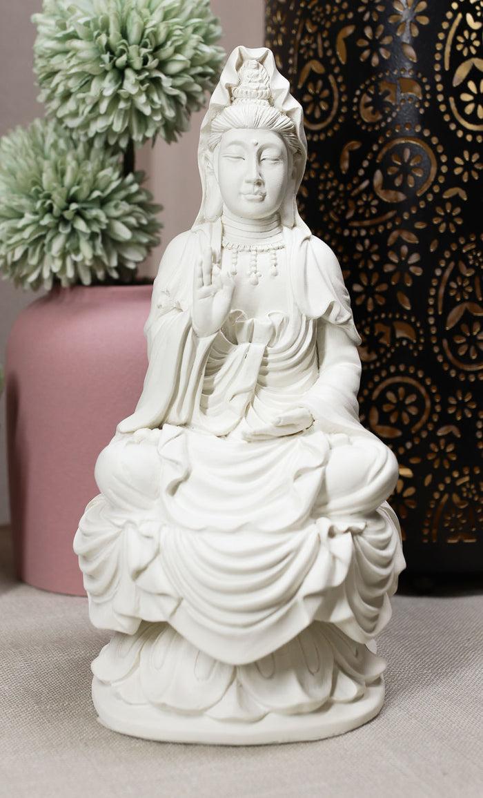 ebros gift Ebros Buddhism Eastern Enlightenment Water and Moon Goddess Kuan Yin Meditating On Lotus Throne Statue Buddha Themed Religious Decorative Altar Figurine 7" Tall Sculpture Decor Feng Shui Zen Buddhist