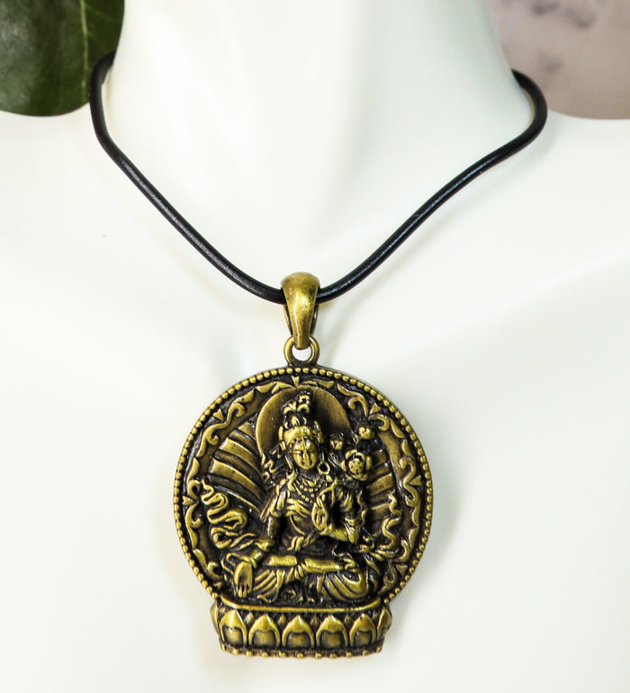 ebros gift Ebros Buddhism White Arya Tara Healing Pendant Medallion Pewter Necklace Jewelry