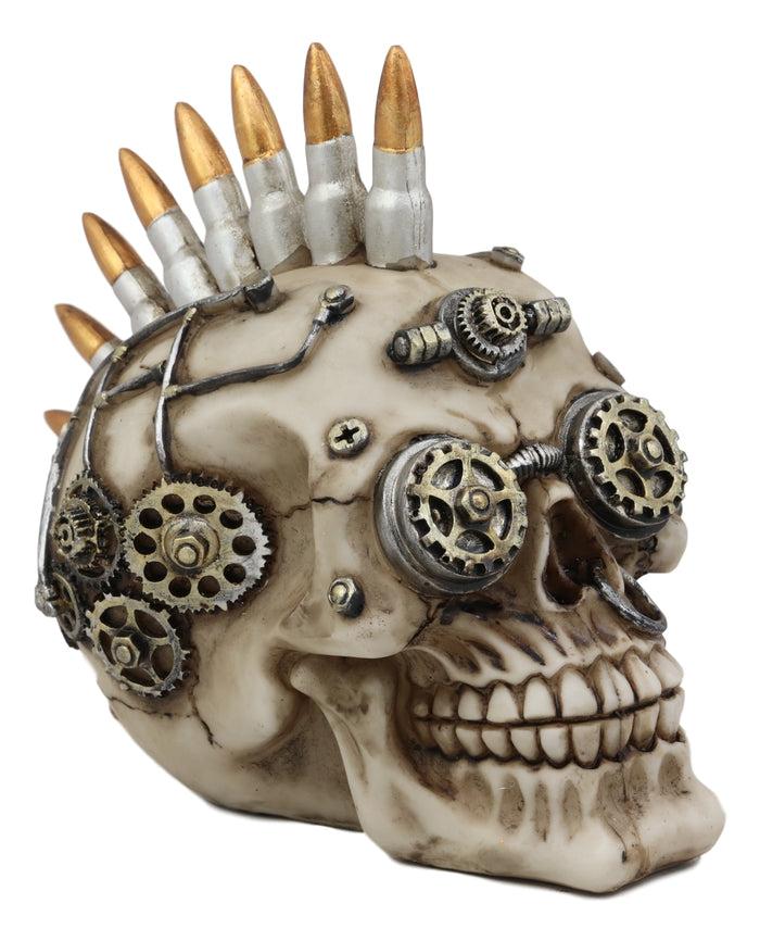 Ebros Gift Ebros Bullet Ammo Mohawk Punk Rock Steampunk Skull Figurine With Painted Gearwork 7'L