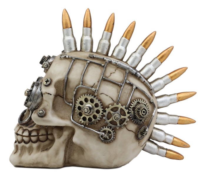 Ebros Gift Ebros Bullet Ammo Mohawk Punk Rock Steampunk Skull Figurine With Painted Gearwork 7'L