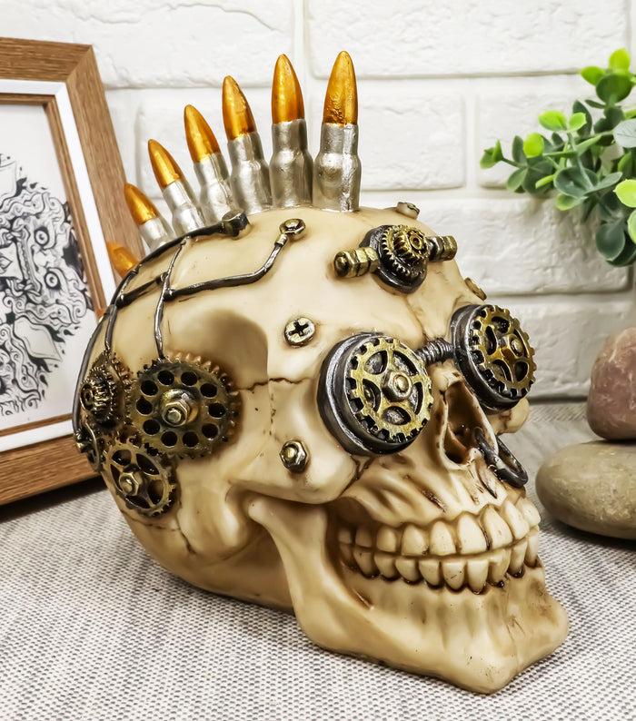 ebros gift Ebros Bullet Ammo Mohawk Punk Rock Steampunk Skull Figurine With Painted Gearwork 7'L