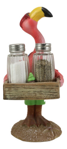 Ebros Gift Ebros Butler Flamingo With Shades And Spice Basket Salt Pepper Shakers Figurine