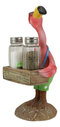 Ebros Gift Ebros Butler Flamingo With Shades And Spice Basket Salt Pepper Shakers Figurine