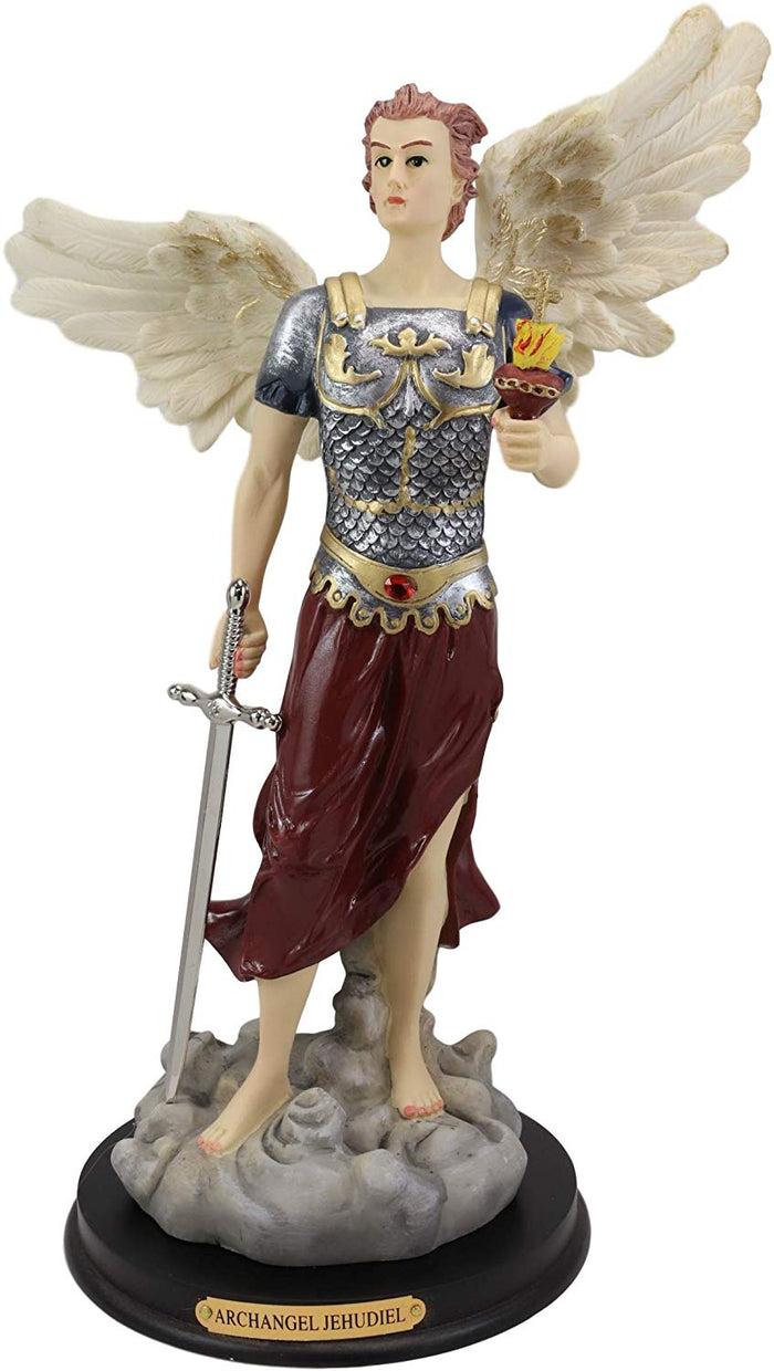 ebros gift Ebros Byzantine Archangel Saint Jehudiel with Brass Name Plate Wooden Base 14"H