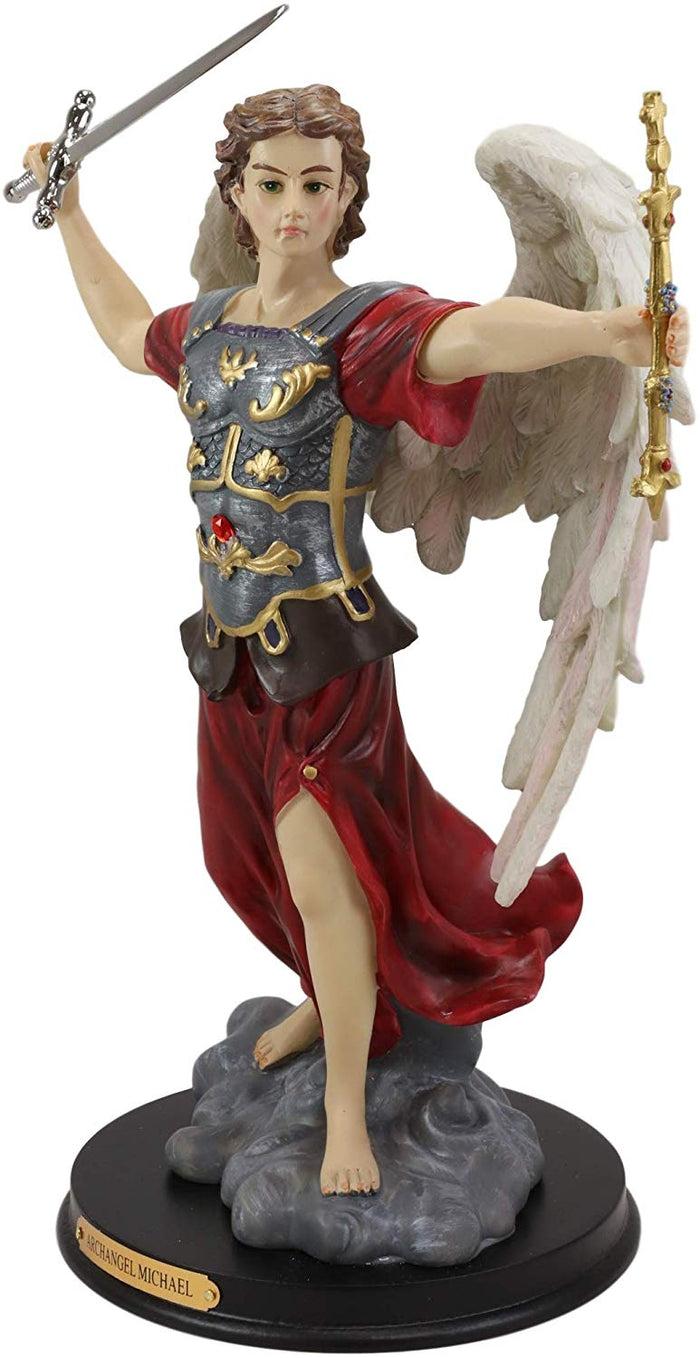 Ebros Gift Ebros Byzantine Archangel Saint Michael With Brass Name Plate Wooden Base 12.5"H