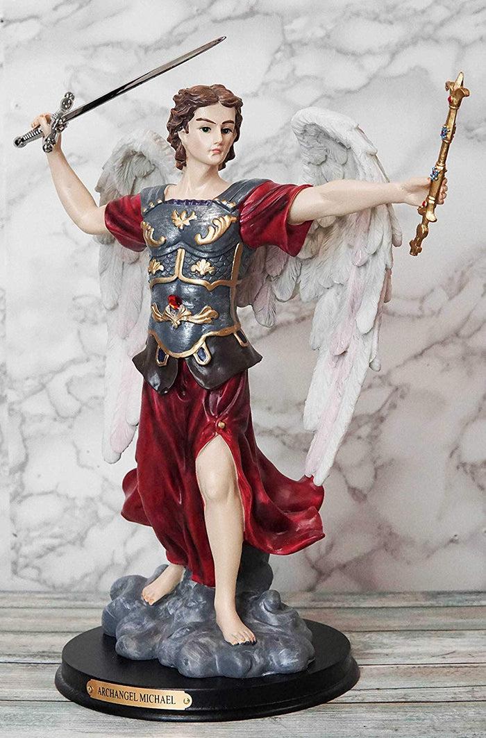 Ebros Gift Ebros Byzantine Archangel Saint Michael With Brass Name Plate Wooden Base 12.5"H