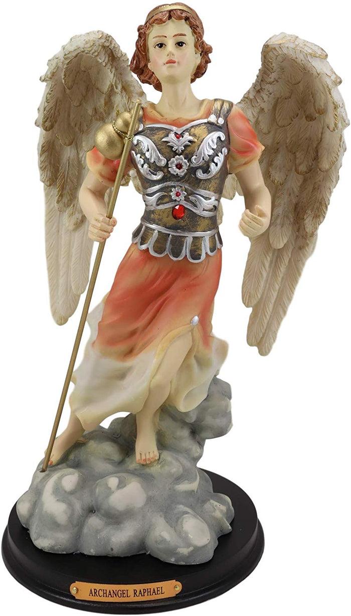 ebros gift Ebros Byzantine Archangel Saint Raphael with Brass Name Plate Wooden Base 12"H