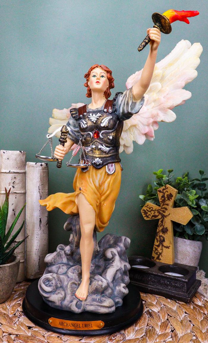 ebros gift Ebros Byzantine Archangel Saint Uriel Statue with Brass Name Plate Wooden Base